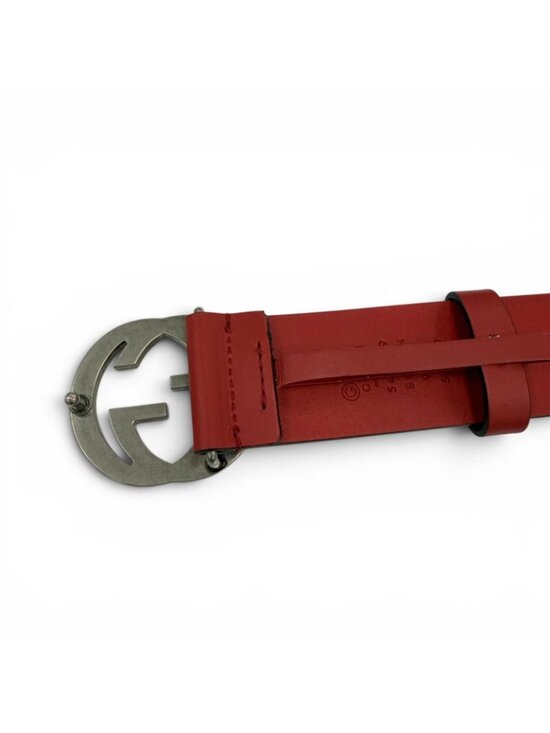 Gucci Interlocking Leather Belt Red Silver